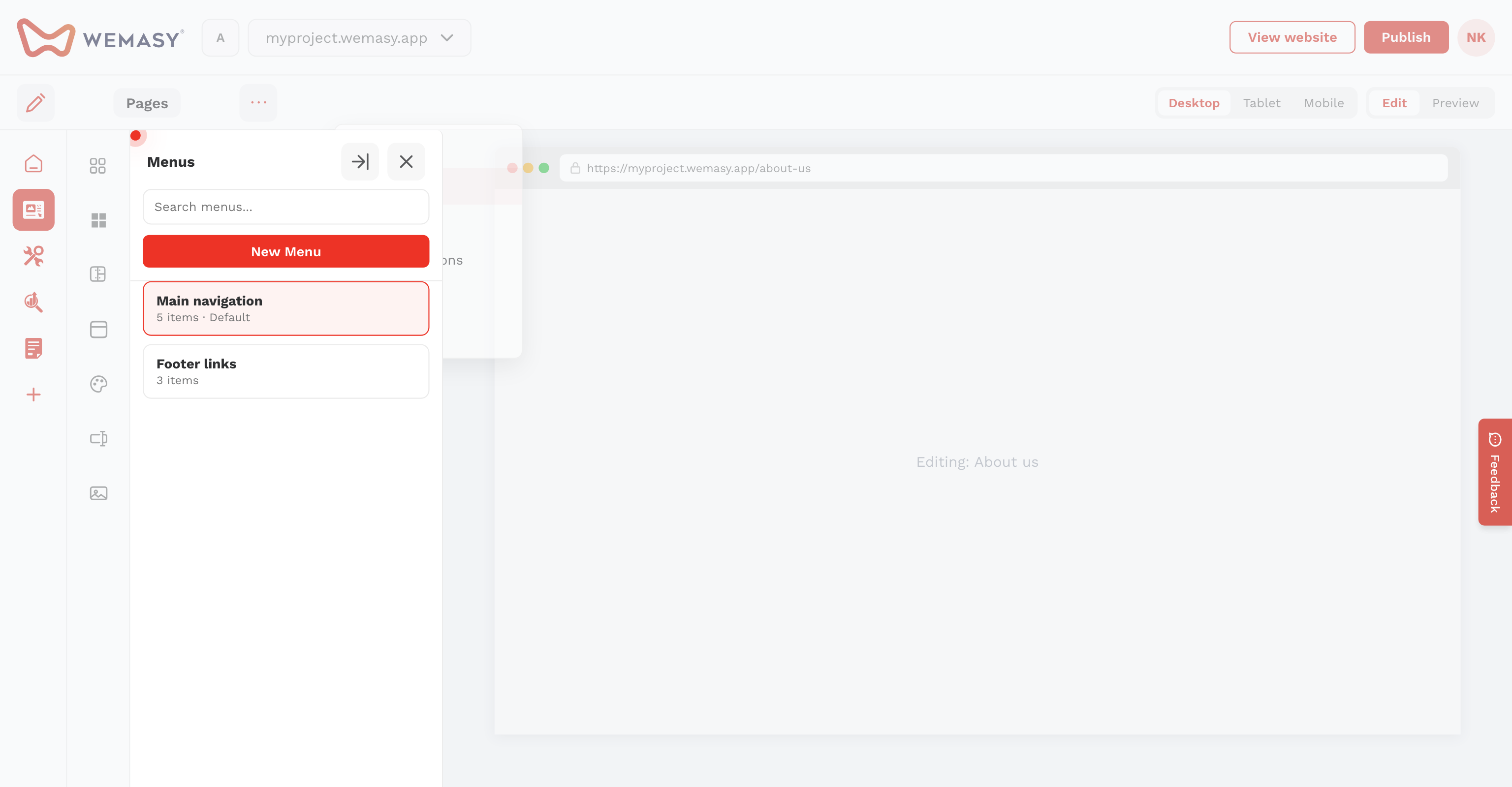 Créateur de site web : créer un menu
