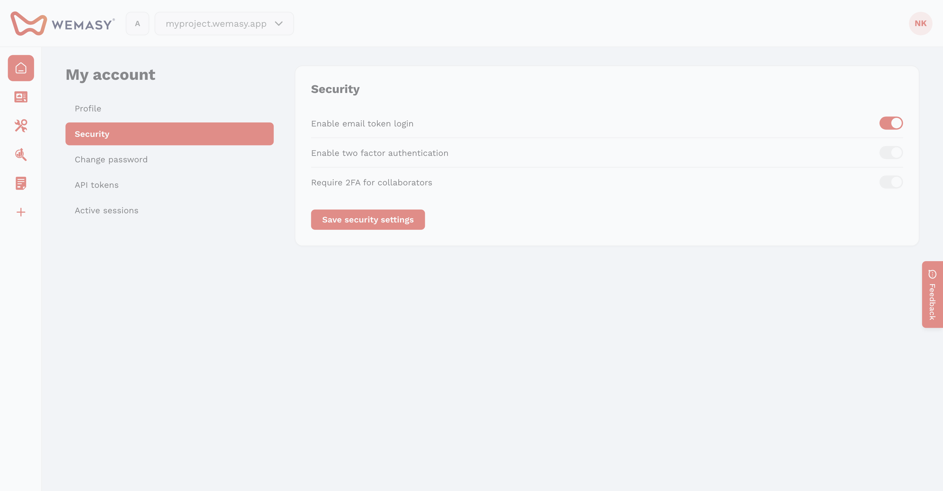 La vue des sessions actives de WEMASY