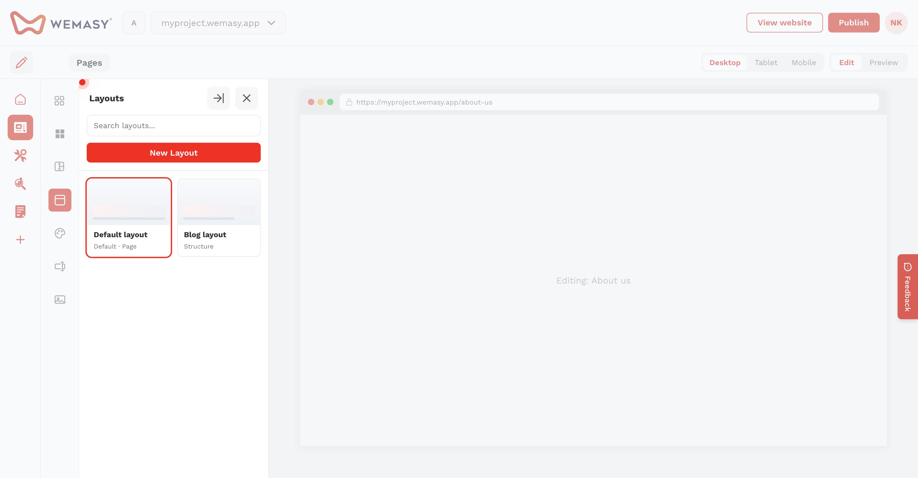 Créateur de site web : mise en page par défaut