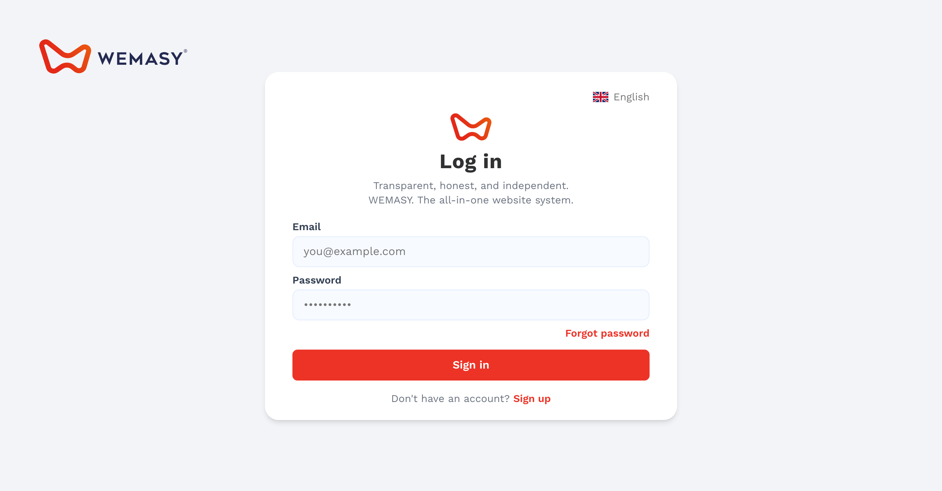 L'écran de connexion WEMASY avec les champs e-mail et mot de passe