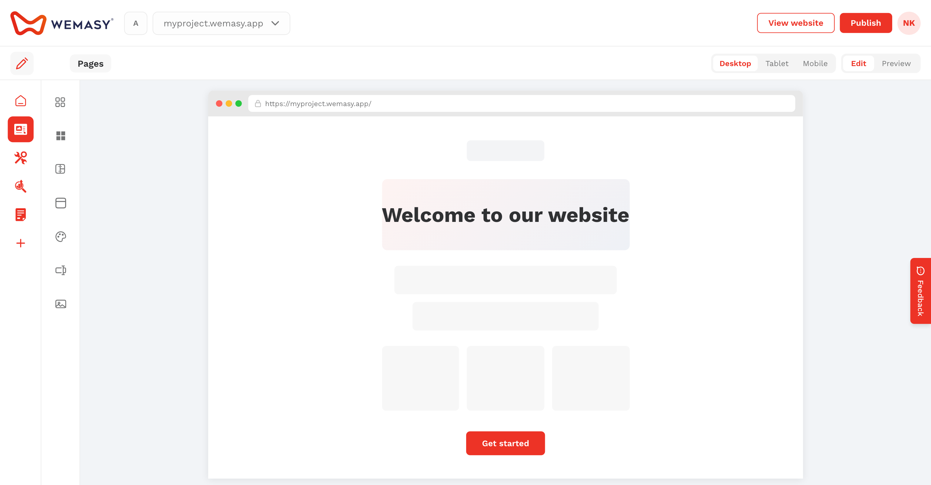 L'éditeur visuel du Créateur de site web WEMASY