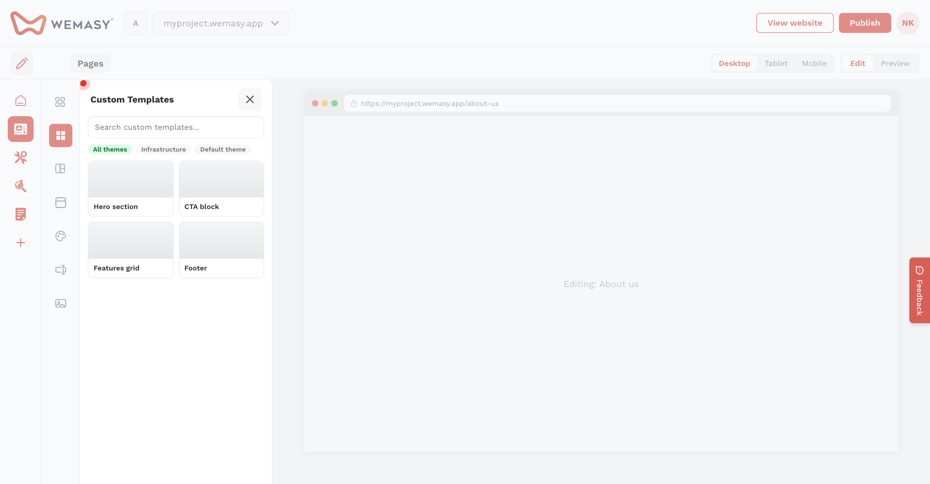 Créateur de site web : ajouter un modèle