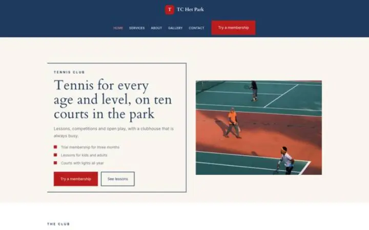 Site web pour club de tennis