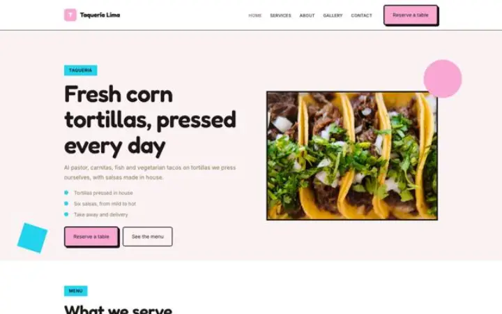 Exemple du thème Taquería Lima pour taqueria