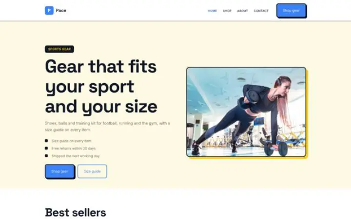 Site web pour magasin de sport