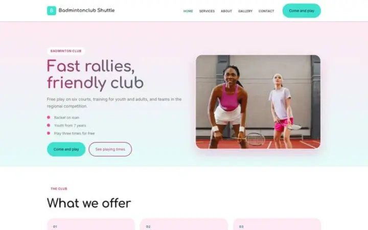 Site web pour club de badminton