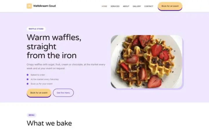 Exemple du thème Wafelkraam Goud pour stand de gaufres