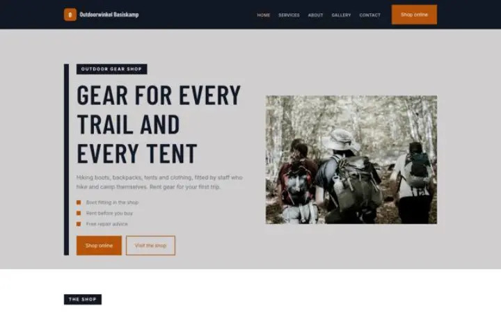 Site web pour magasin de plein air