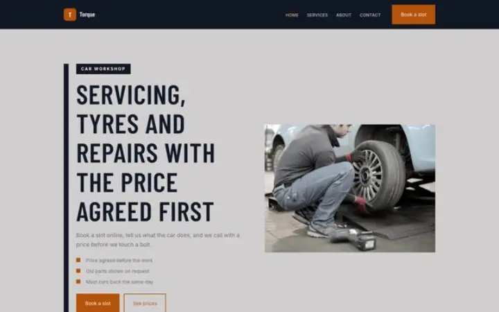 Exemple du thème Torque pour garage automobile
