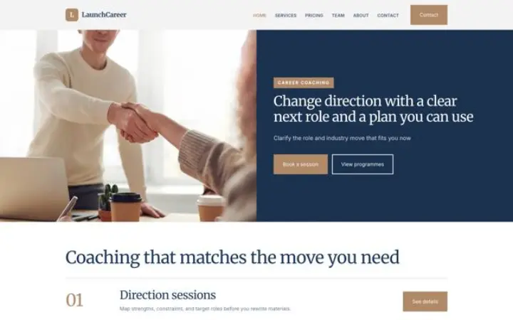 Exemple du thème LaunchCareer pour coach de carrière