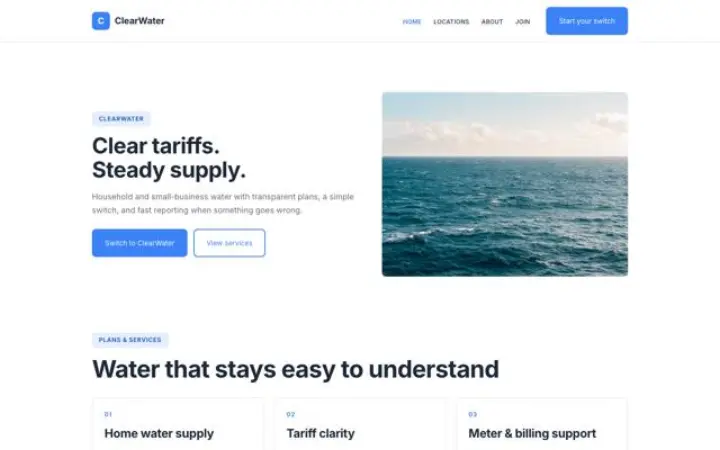 Site web pour fournisseur d'eau
