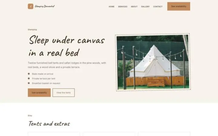 Exemple du thème Glamping Dennenhof pour glamping