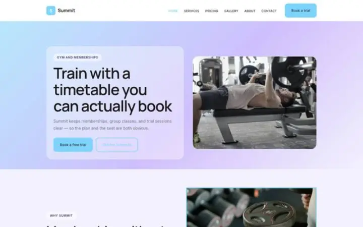 Site web pour salle de sport