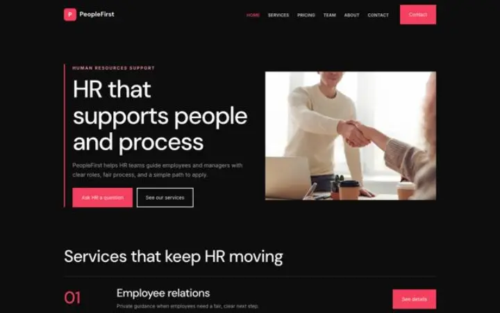 Exemple du thème PeopleFirst pour ressources humaines