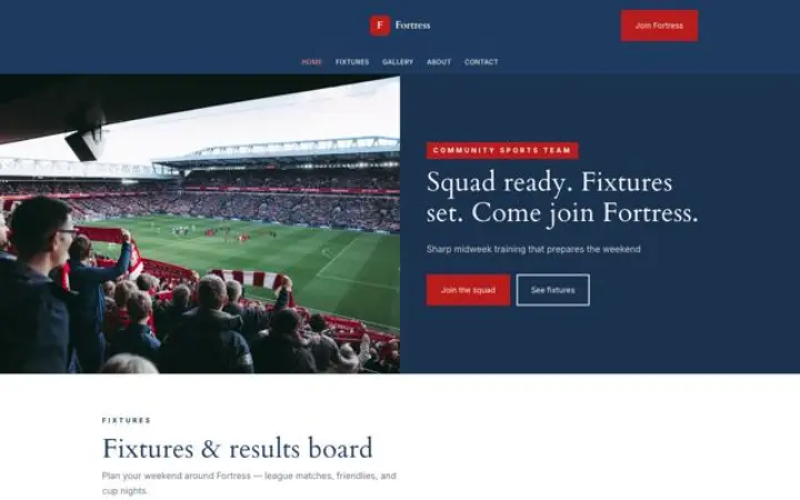 Site web pour équipe de sport