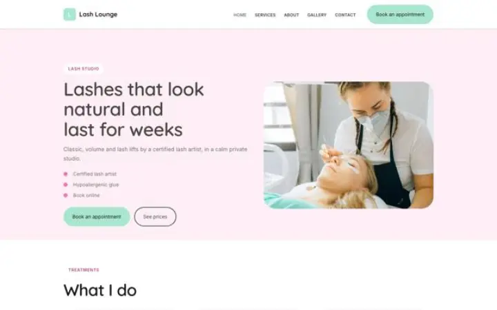 Site web pour studio de cils