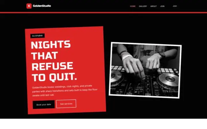 Exemple du thème GoldenStudio pour dj