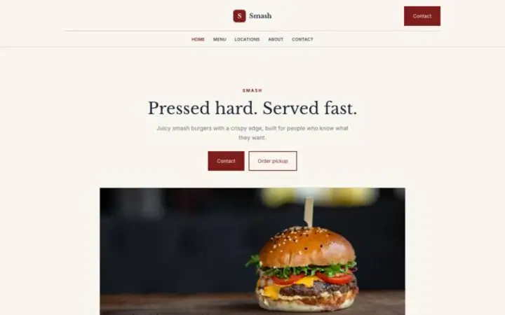 Exemple du thème Smash pour burgers