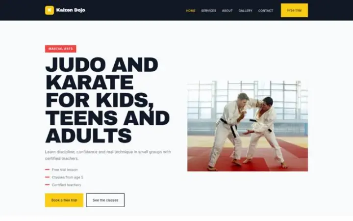 Site web pour école d'arts martiaux
