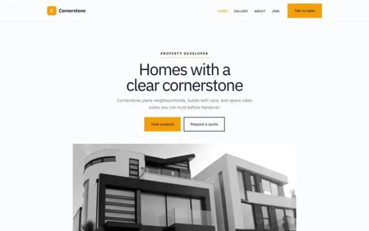 Exemple du thème Cornerstone pour promoteur immobilier