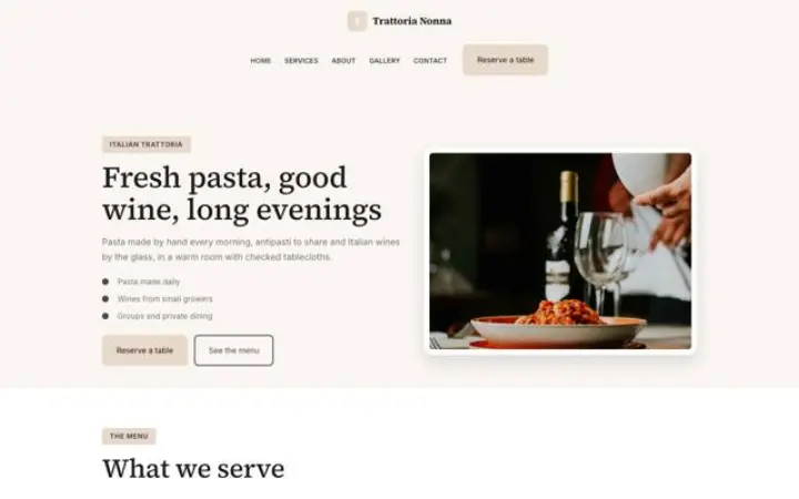 Site web pour trattoria italienne