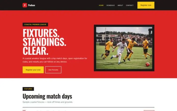 Site web pour ligue