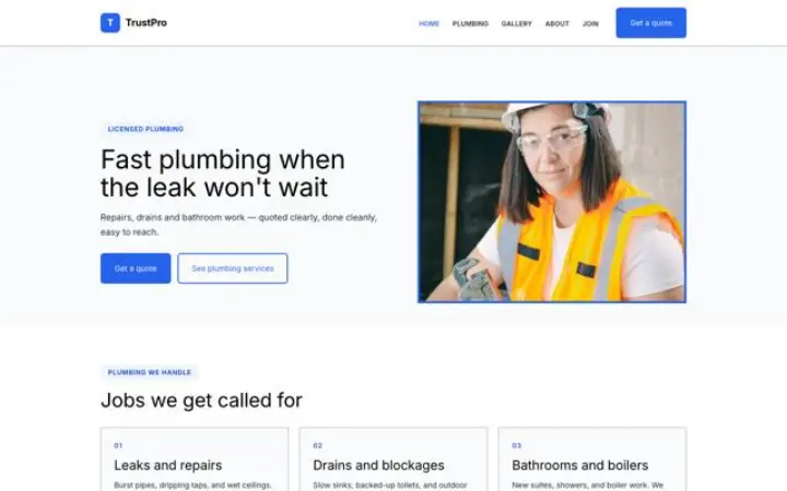 Exemple du thème TrustPro pour plombier