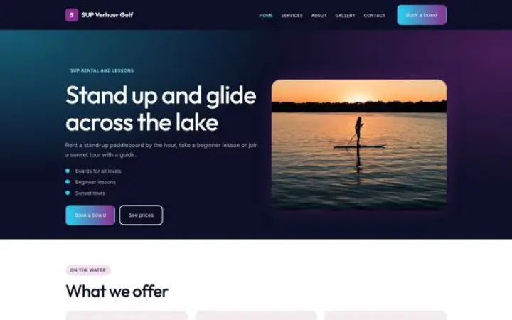 Exemple du thème SUP Verhuur Golf pour location de paddle