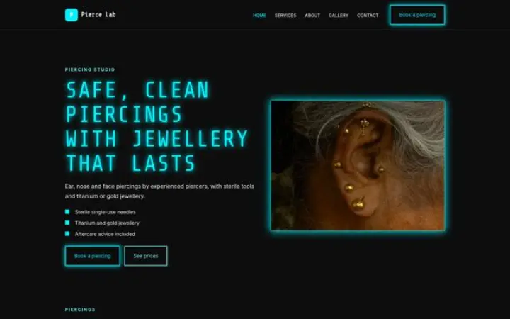 Site web pour studio de piercing
