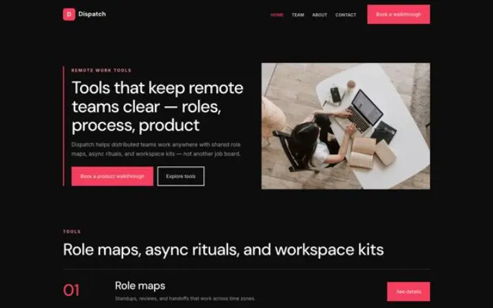 Exemple du thème Dispatch pour outils de travail à distance