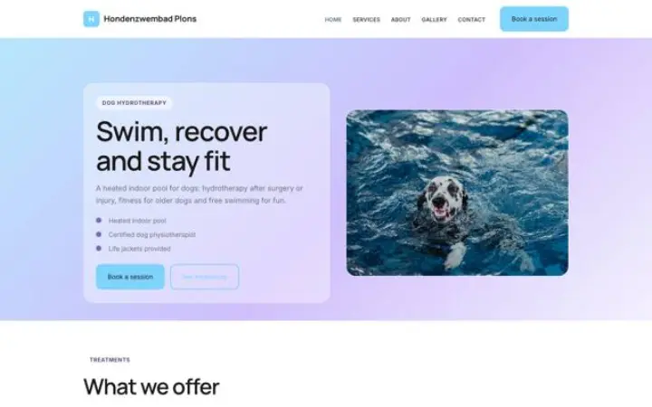Site web pour piscine d'hydrothérapie canine