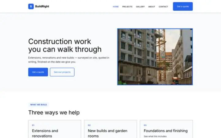 Exemple du thème BuildRight pour entreprise de construction
