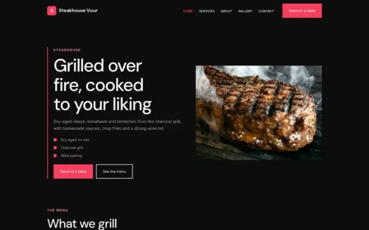 Exemple du thème Steakhouse Vuur pour steakhouse