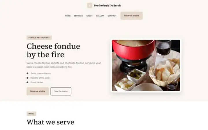 Site web pour restaurant à fondue