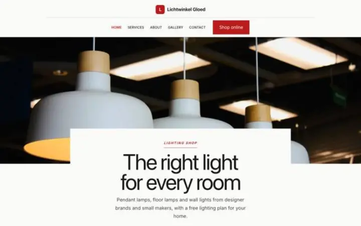 Exemple du thème Lichtwinkel Gloed pour boutique de luminaires