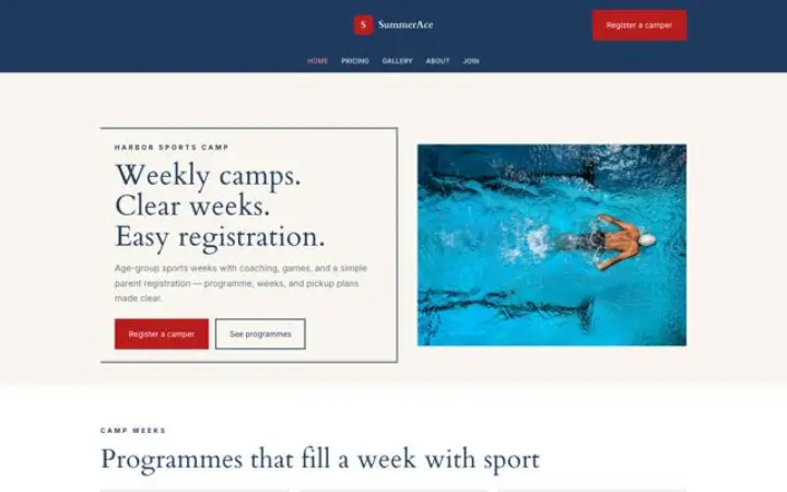 Site web pour stages sportifs
