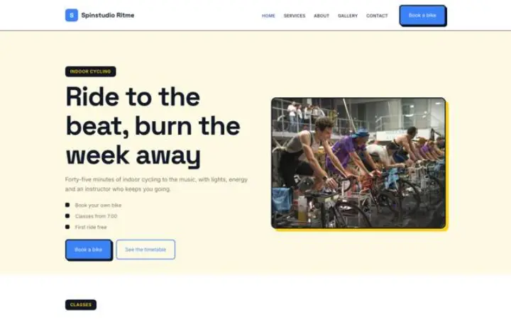 Site web pour studio de vélo indoor
