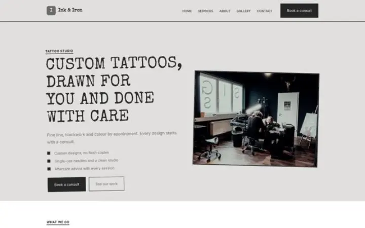 Site web pour studio de tatouage