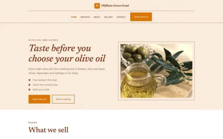 Site web pour boutique d'huile d'olive