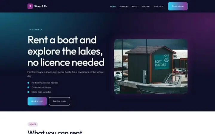 Exemple du thème Sloep & Zo pour location de bateaux