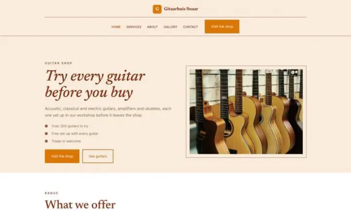 Site web pour magasin de guitares