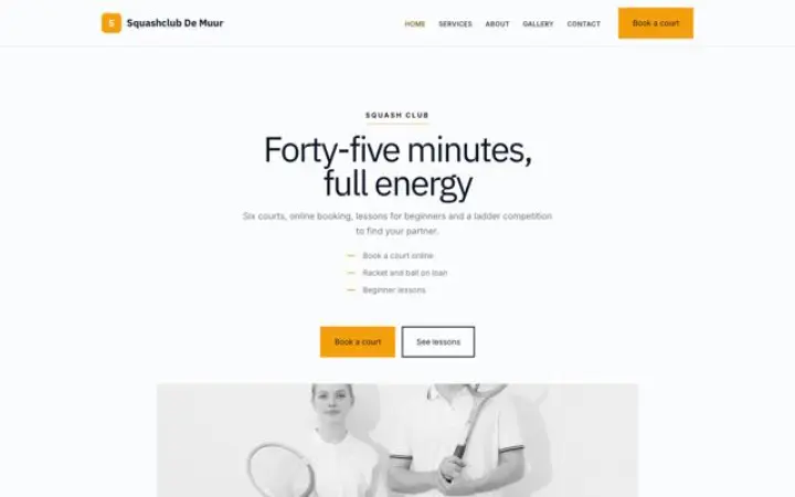 Site web pour club de squash