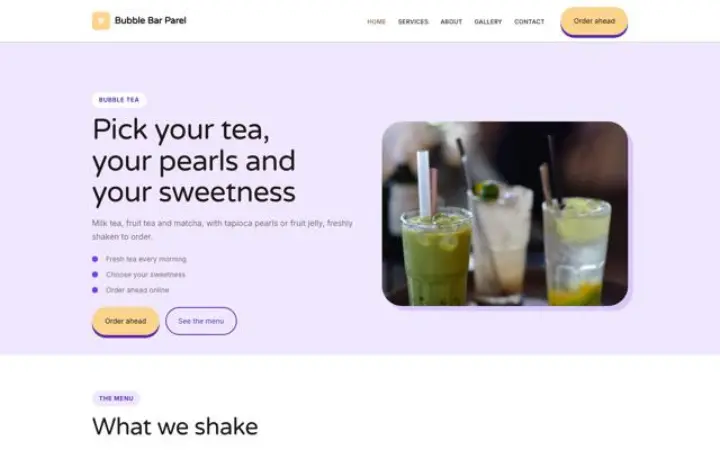 Exemple du thème Bubble Bar Parel pour bar à bubble tea