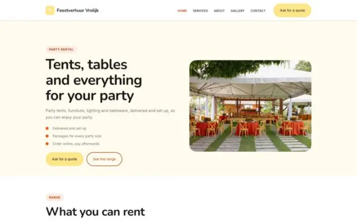 Site web pour location pour fêtes