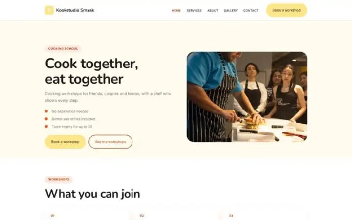 Exemple du thème Kookstudio Smaak pour école de cuisine