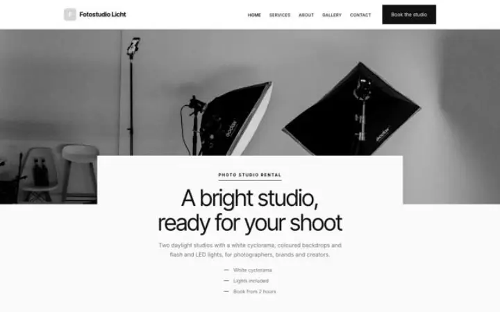 Site web pour location de studio photo
