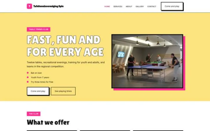 Site web pour club de tennis de table