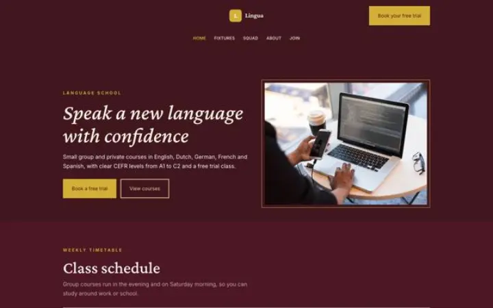 Exemple du thème Lingua pour école de langues