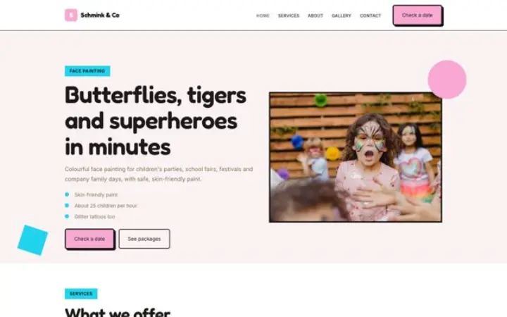 Exemple du thème Schmink & Co pour maquillage enfants