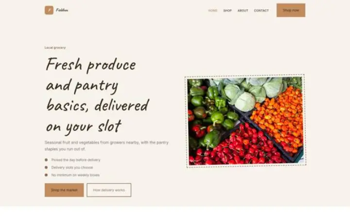 Exemple du thème Fieldbox pour épicerie
